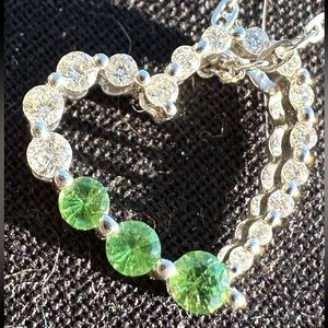 14k Gold Diamond & Green Garnet Heart Valentines Day Pendant Necklace